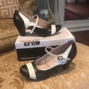 Black and white Mary Jane all leather with buckle strap